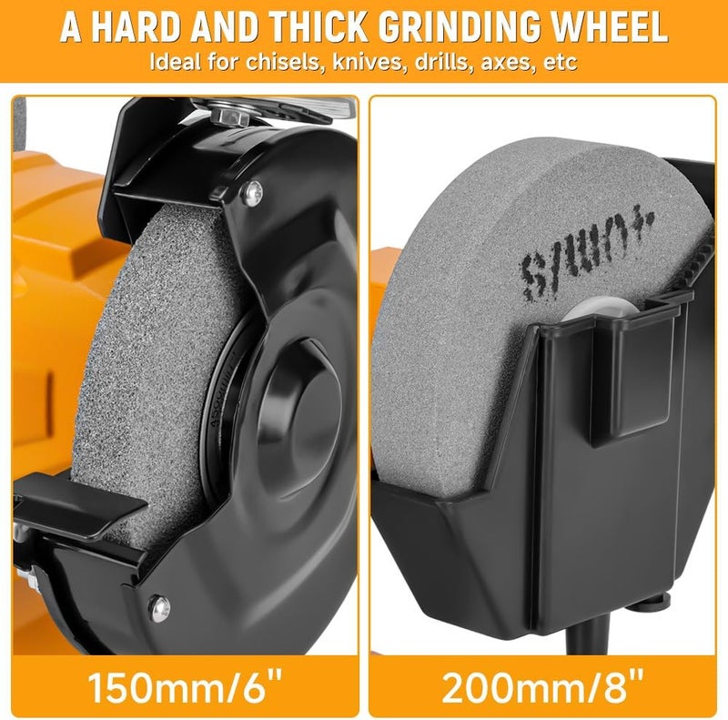 HOTECHE 6-Inch/8-Inch Dual-Size Bench Grinder - 2.1-Amp Heavy Duty Dry/Wet Sharpening System for Metal, Wood, Tools, Knives, Chisels & DIY Projects - Image 5